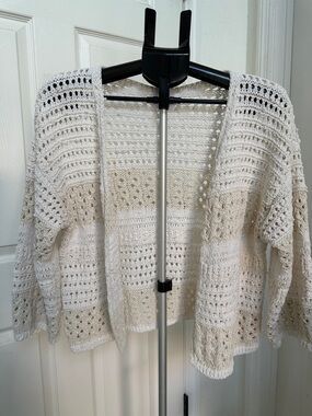 Zara Girl’s Lightweight Cream Crochet Open-Front Sweater in Size 11-12